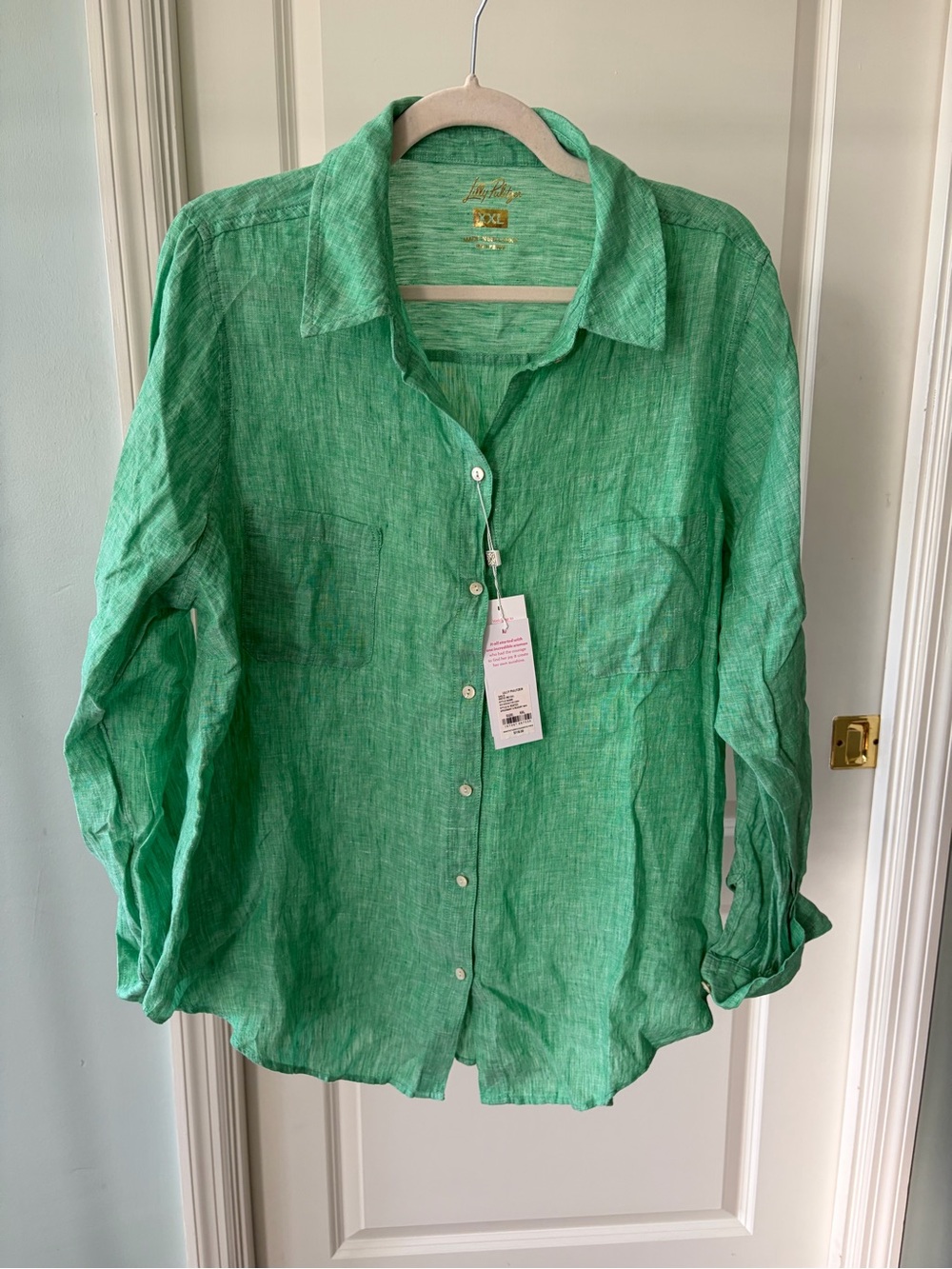 Lilly Pulitzer Green Linen Button-Up Blouse